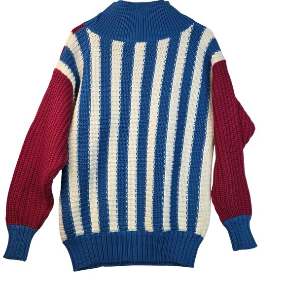 Striped Knit Fisherman Sweater Small Red White Blue Vintage Deadstock 80s USA - Picture 2 of 7